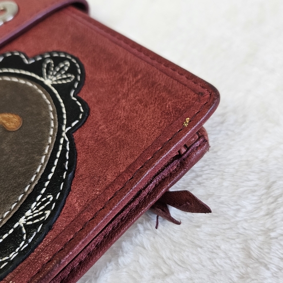 Fossil Red Leather Quail Bird Bifold Snap Wallet Keyhole & Keys - Picture 9 of 10